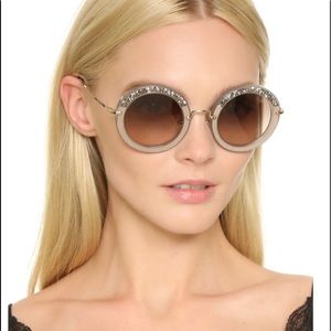 miu miu velvet round crystal sunglasses in grey